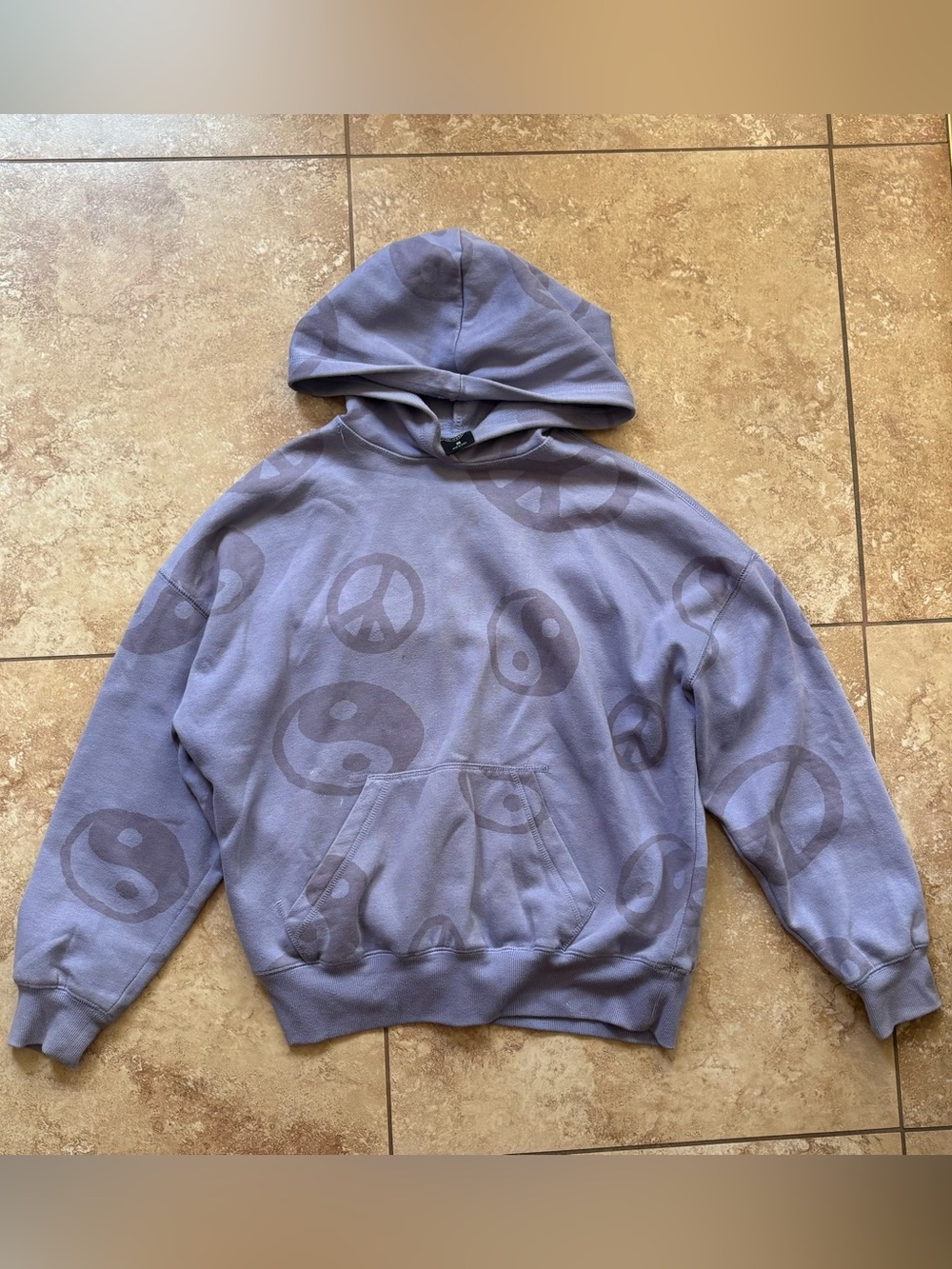 PacSun Purple Graphic Hoodie with Peace and Love & Yin-Yang Prints size XS